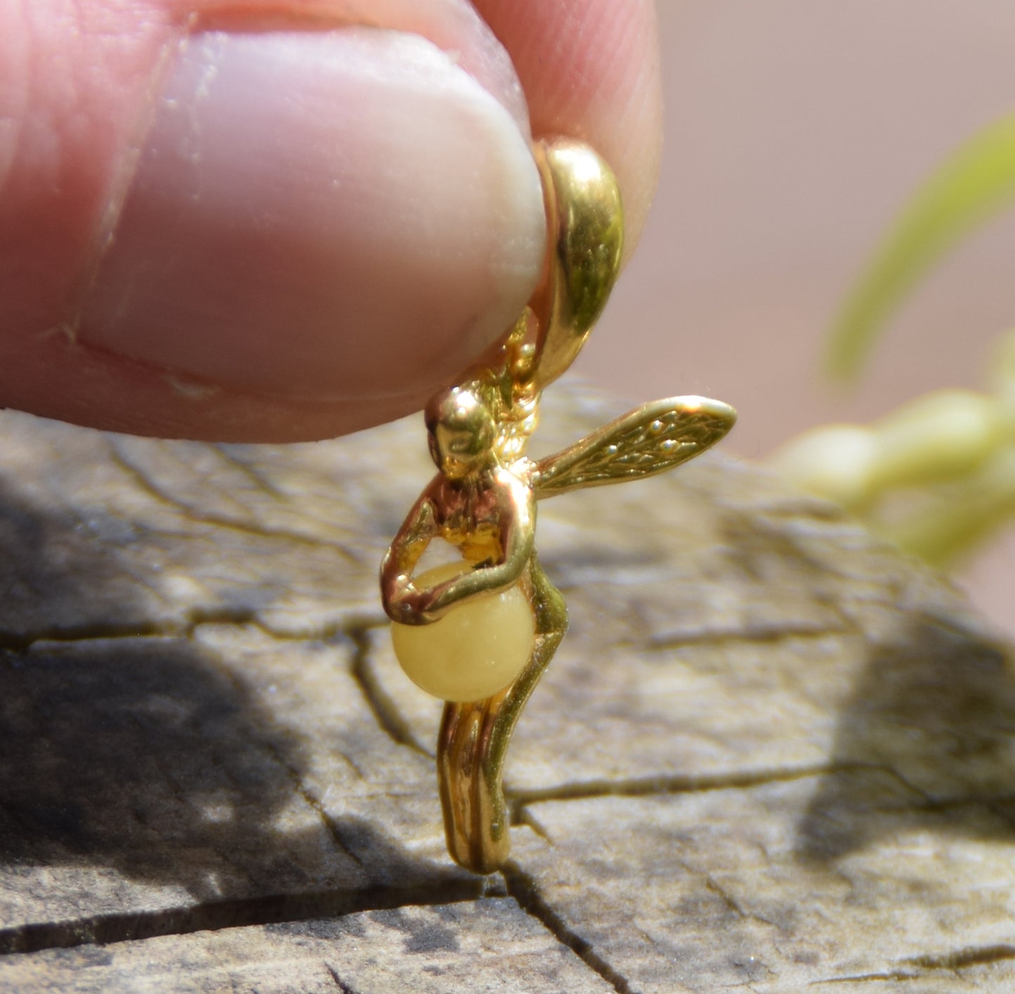 Delicate fairy pendant in 925 Sterling Silver plated with 18k Gold and Imperial Natural Amber, MJ Baltica, BZW161