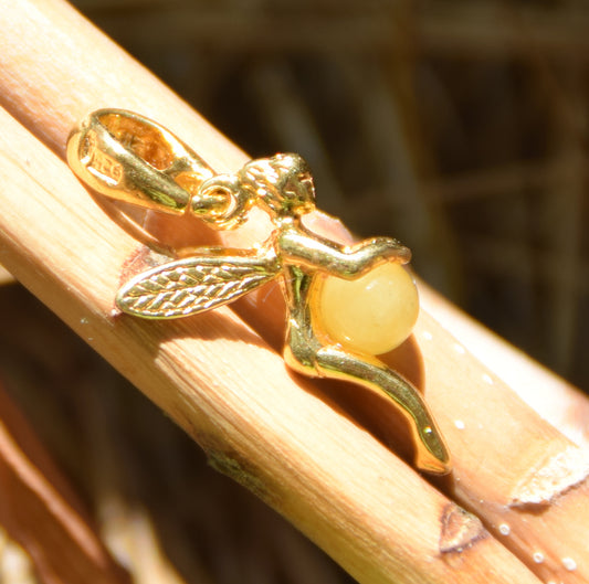 MJ Baltica, ciondolo, Argento 925, placcato in Oro 18k, Ambra Naturale Baltica, artigianale BZW161