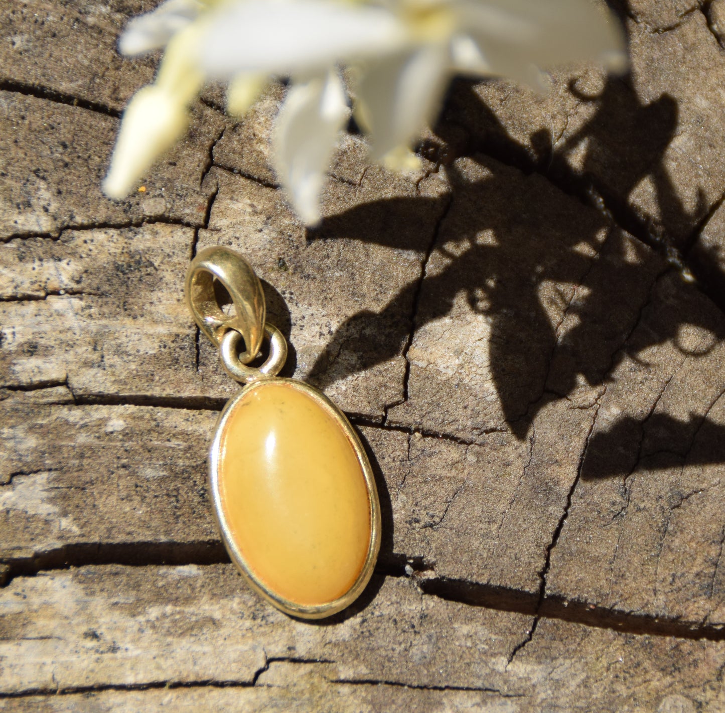 Classic oval pendant in natural Imperial Amber and 18k Gold plated Silver, MJ Baltica, BZW162
