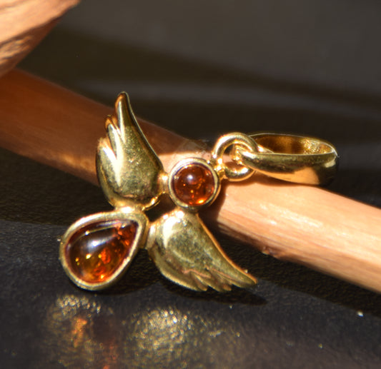 MJ Baltica, ciondolo, Argento 925, placcato in Oro 18k, Ambra Naturale Baltica, artigianale BZW165