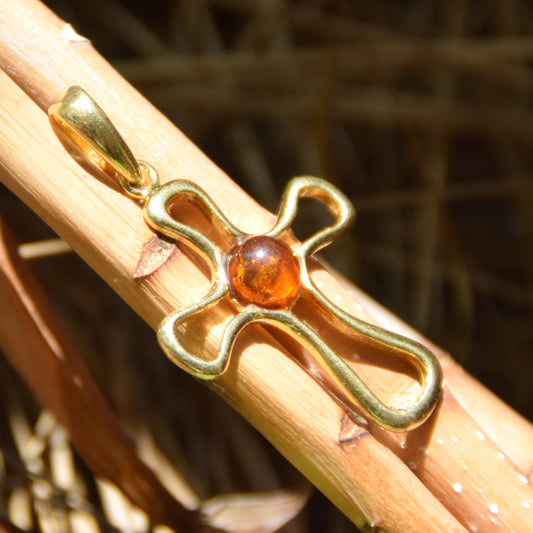 MJ Baltica, ciondolo, Argento 925, placcato in Oro 18k, Ambra Naturale Baltica, artigianale BZW167