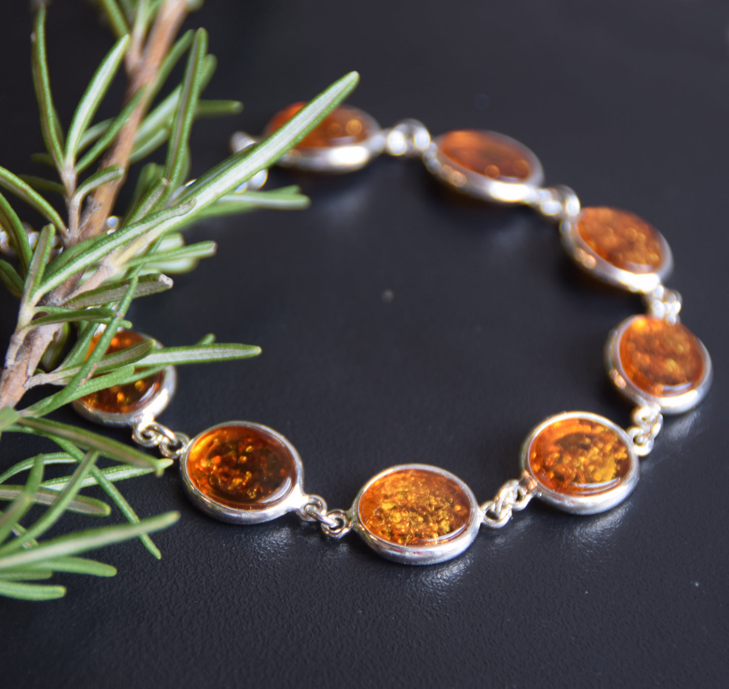 Bright, essential style bracelet in natural cognac Amber and 925 Silver, MJ Baltica, BB112