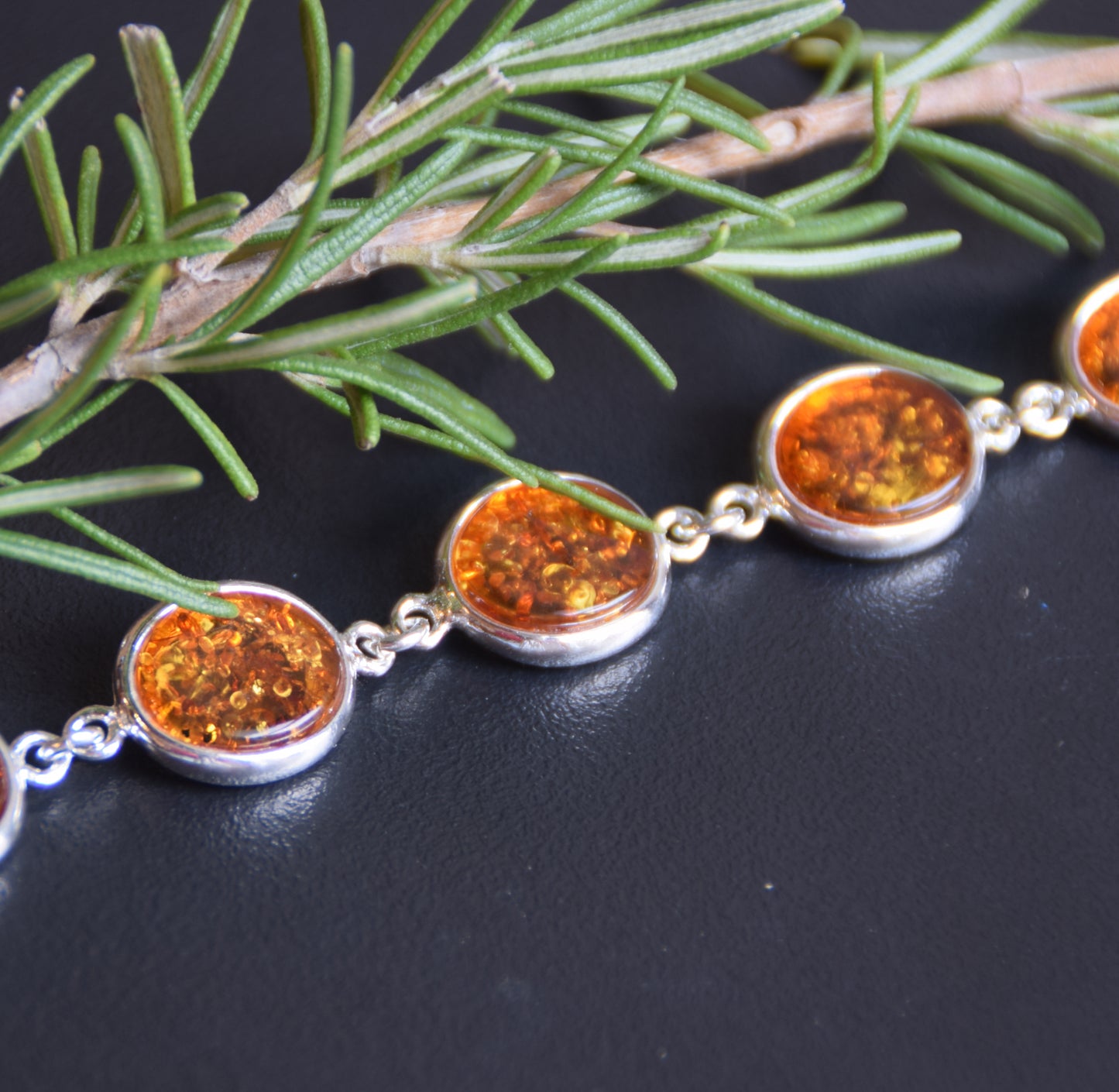 Bright, essential style bracelet in natural cognac Amber and 925 Silver, MJ Baltica, BB112