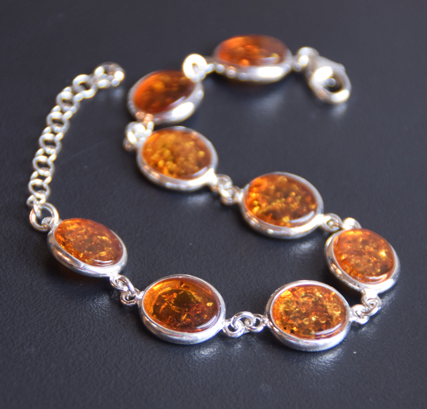 Bright, essential style bracelet in natural cognac Amber and 925 Silver, MJ Baltica, BB112