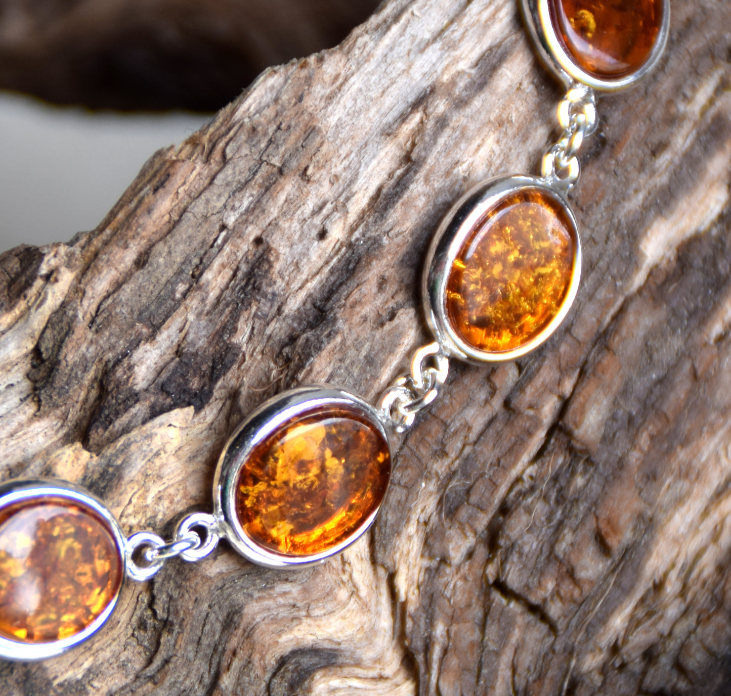 Bright, essential style bracelet in natural cognac Amber and 925 Silver, MJ Baltica, BB112