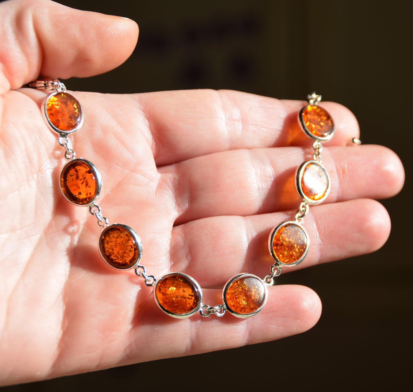 Bright, essential style bracelet in natural cognac Amber and 925 Silver, MJ Baltica, BB112