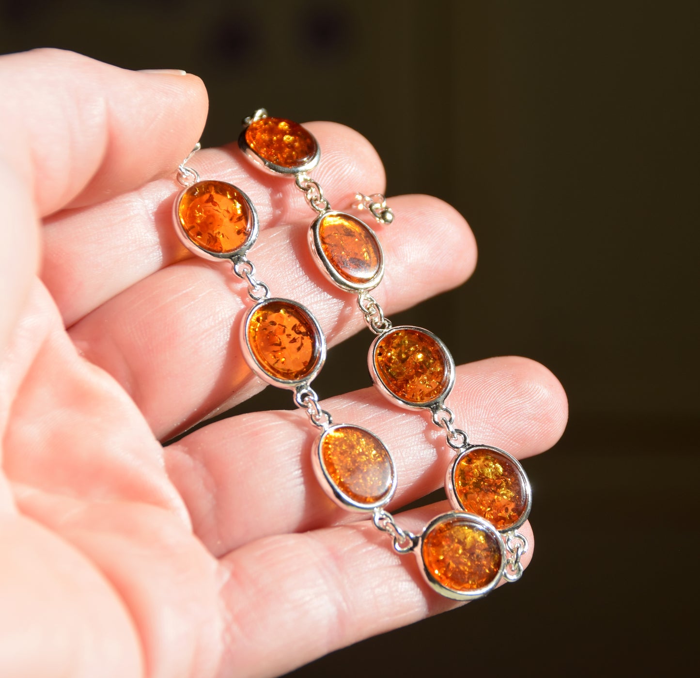 Bright, essential style bracelet in natural cognac Amber and 925 Silver, MJ Baltica, BB112