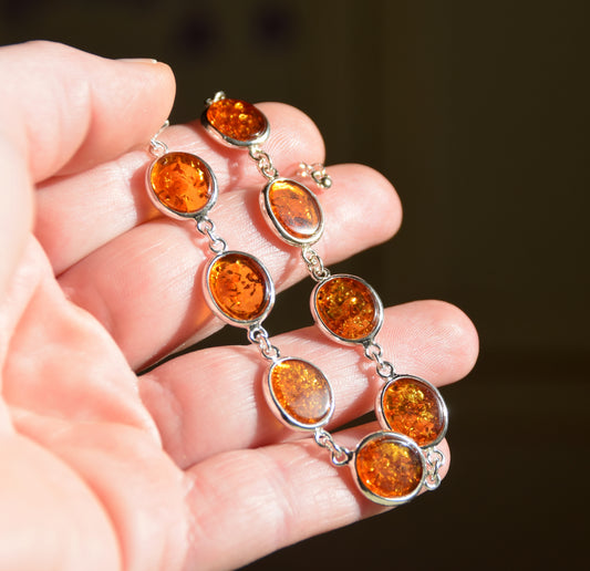 Bright, essential style bracelet in natural cognac Amber and 925 Silver, MJ Baltica, BB112