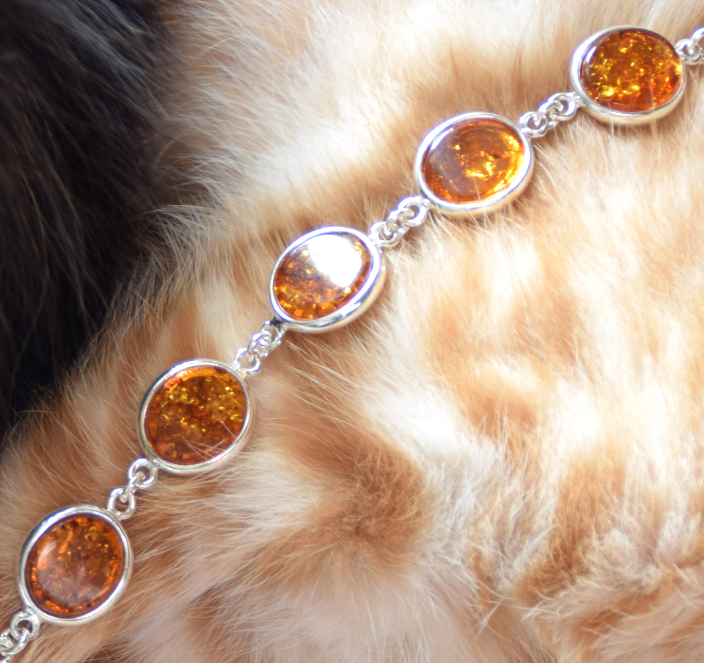 Bright, essential style bracelet in natural cognac Amber and 925 Silver, MJ Baltica, BB112