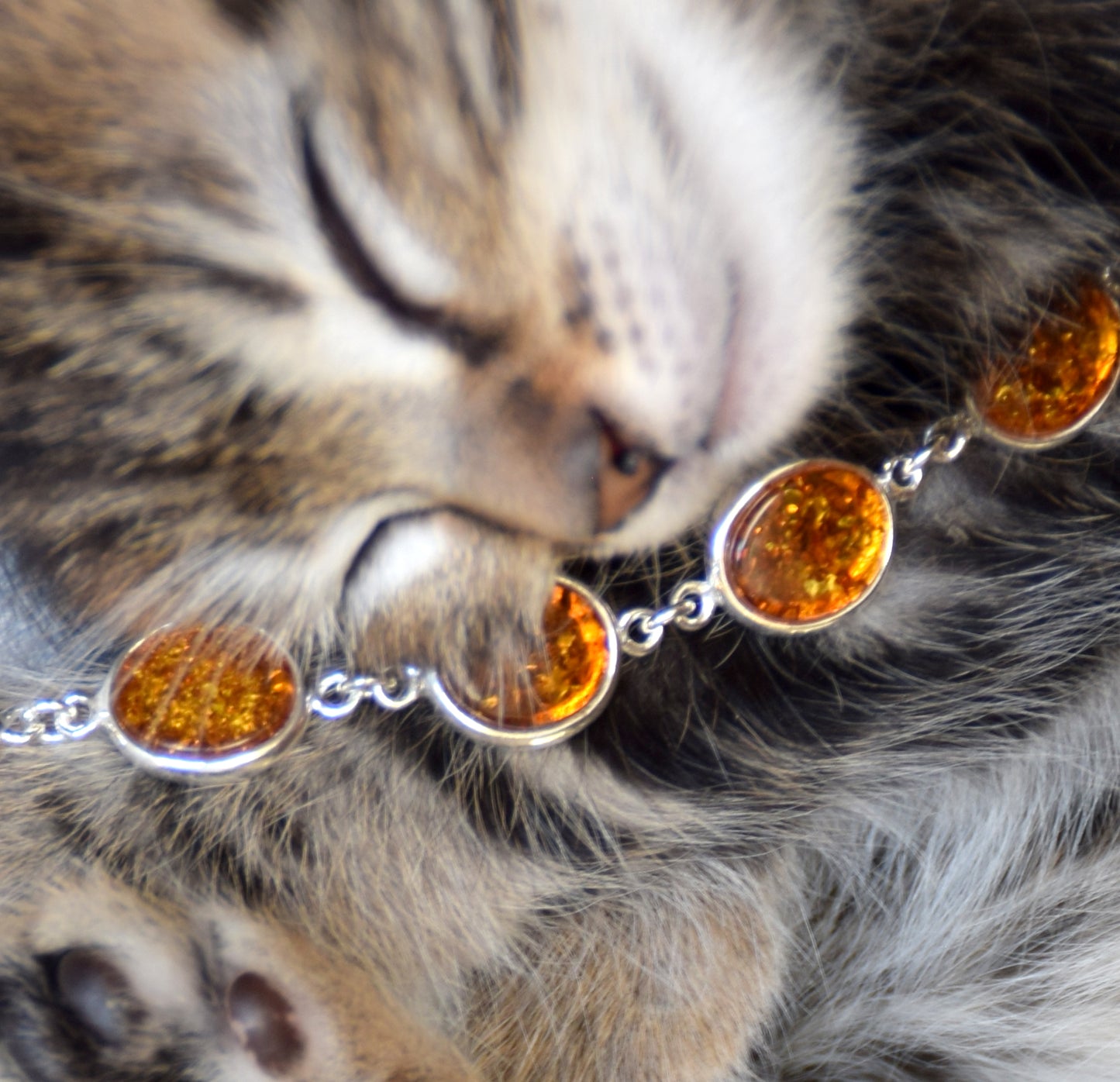 Bright, essential style bracelet in natural cognac Amber and 925 Silver, MJ Baltica, BB112