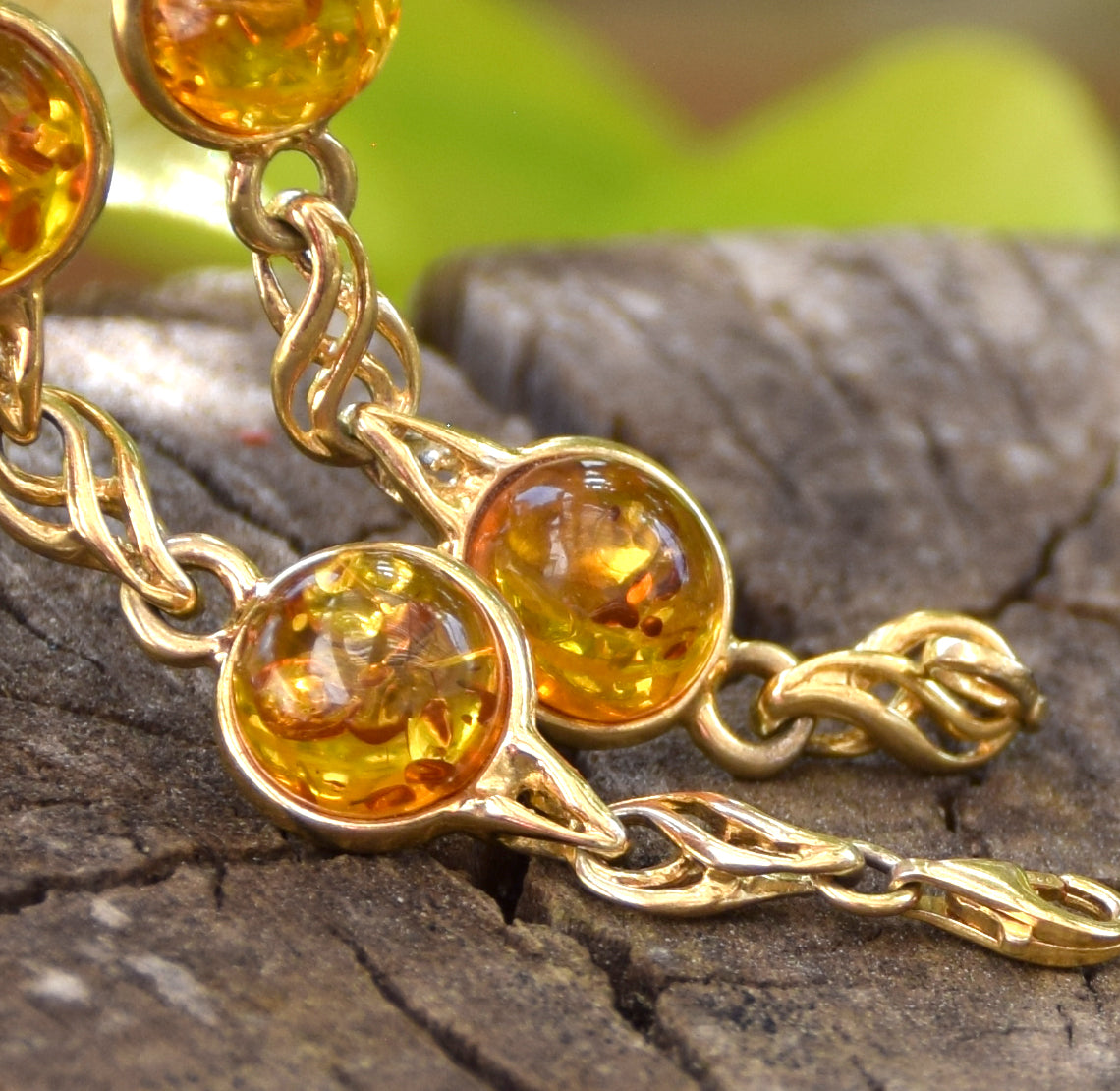 Elegante bracciale con Ambra naturale color cognac e Argento 925 placcato in Oro 18k, MJ Baltica, BZB075008 (Copia)