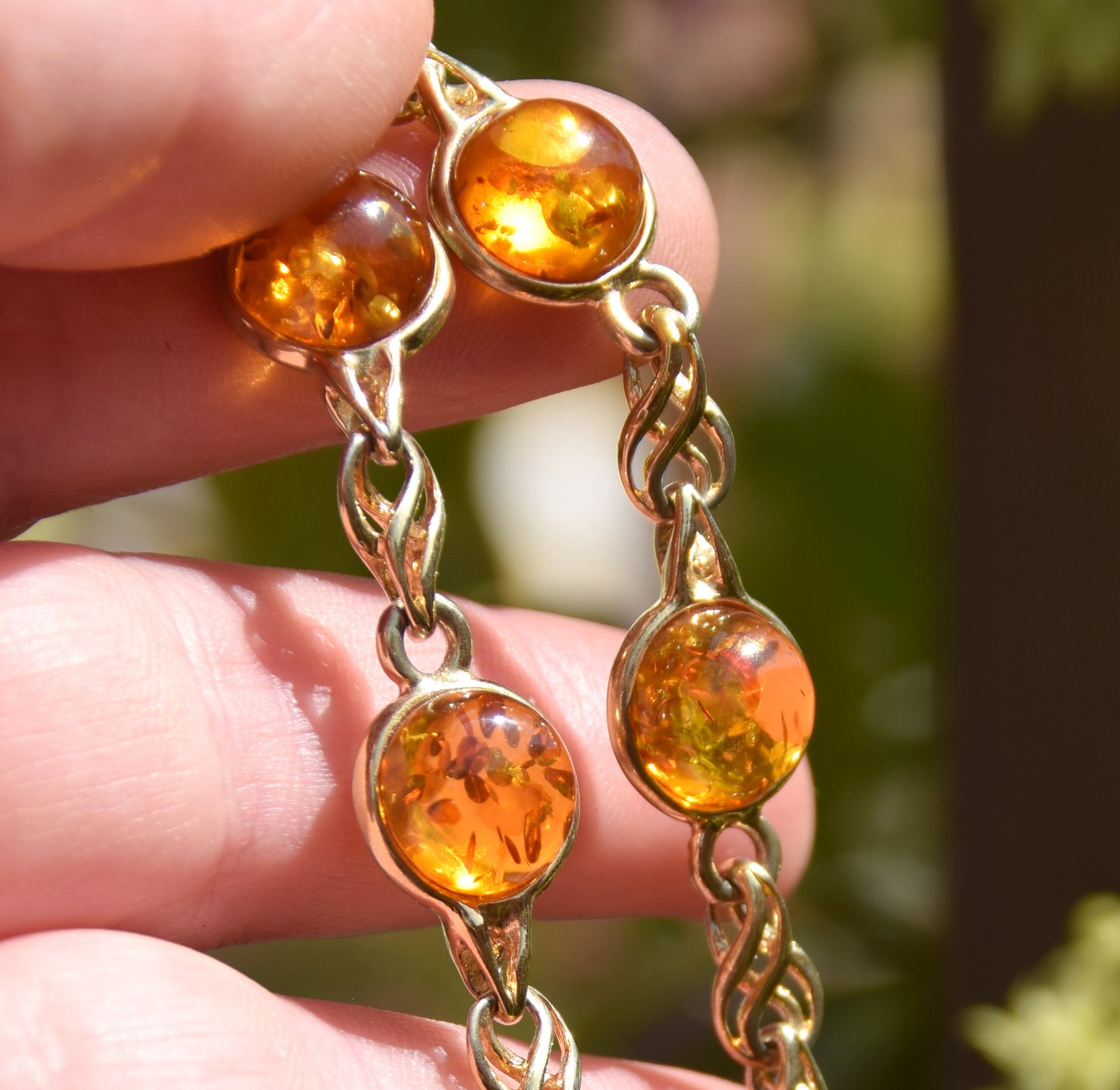Elegante bracciale con Ambra naturale color cognac e Argento 925 placcato in Oro 18k, MJ Baltica, BZB075008 (Copia)