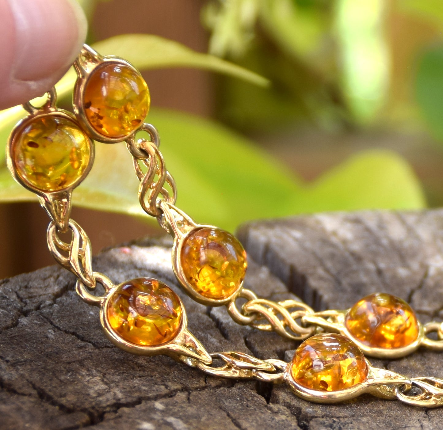 Elegante bracciale con Ambra naturale color cognac e Argento 925 placcato in Oro 18k, MJ Baltica, BZB075008 (Copia)