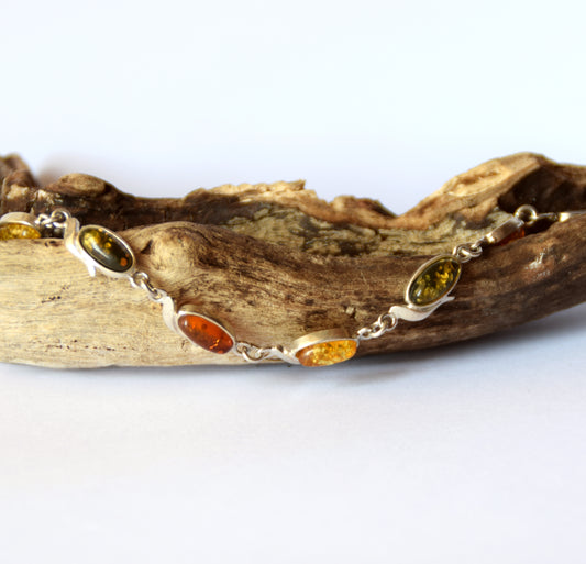 MJ Baltica, bracelet, natural Baltic amber, 925 silver, luminous, elegant, handcrafted, multicolored, BB032