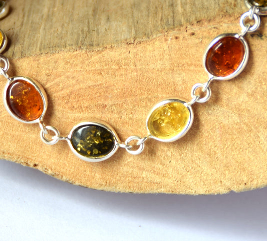 MJ Baltica, bracelet, natural Baltic amber, 925 silver, bright, elegant, handcrafted, multicolor, BB041