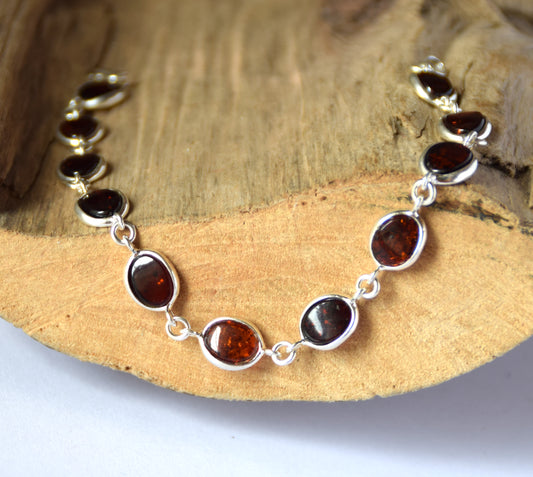 MJ Baltica, bracelet, natural Baltic amber, 925 silver, bright, elegant, handcrafted, cherry amber, BB043