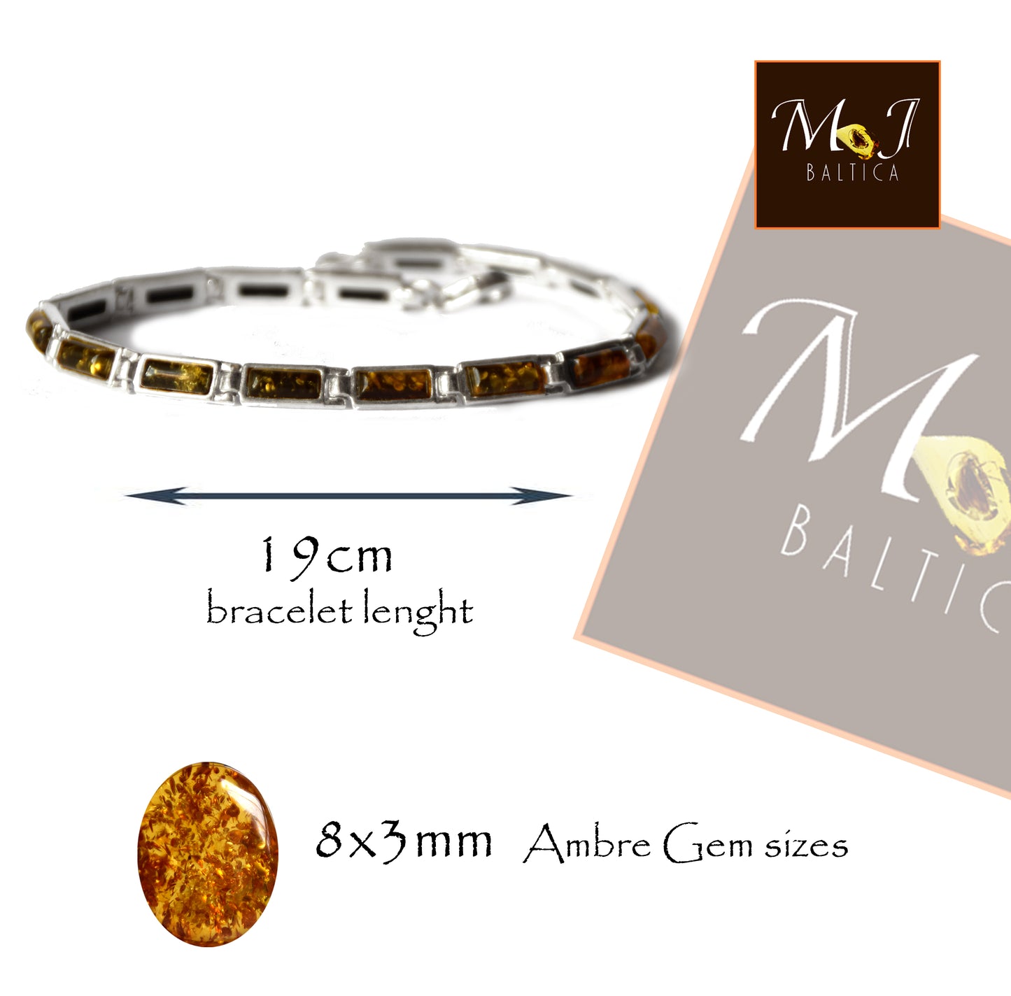 Linear bracelet in an essential style created with natural Baltic Amber, 925 Silver, MJ Baltica, BB049