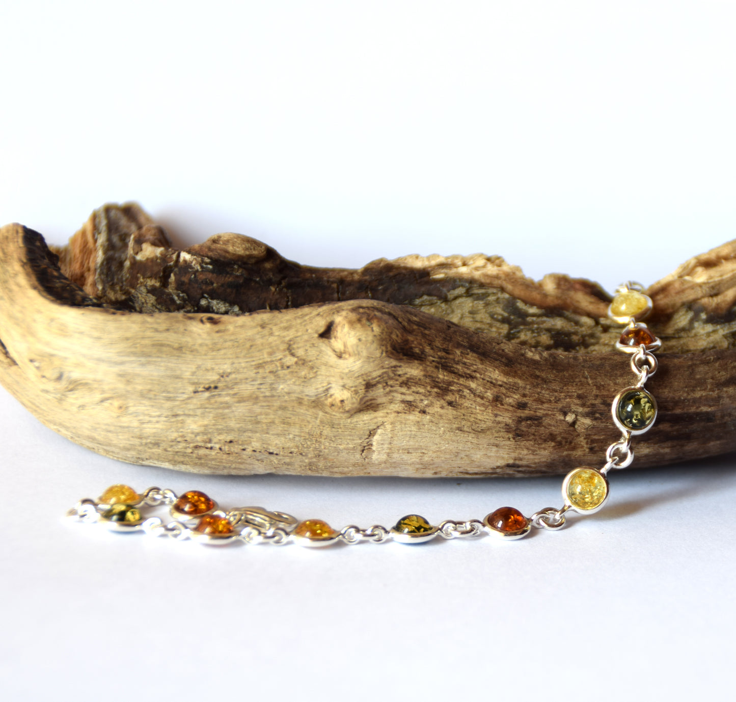 MJ Baltica, bracelet, natural Baltic amber, 925 silver, bright, elegant, handcrafted, multicolor, BB050