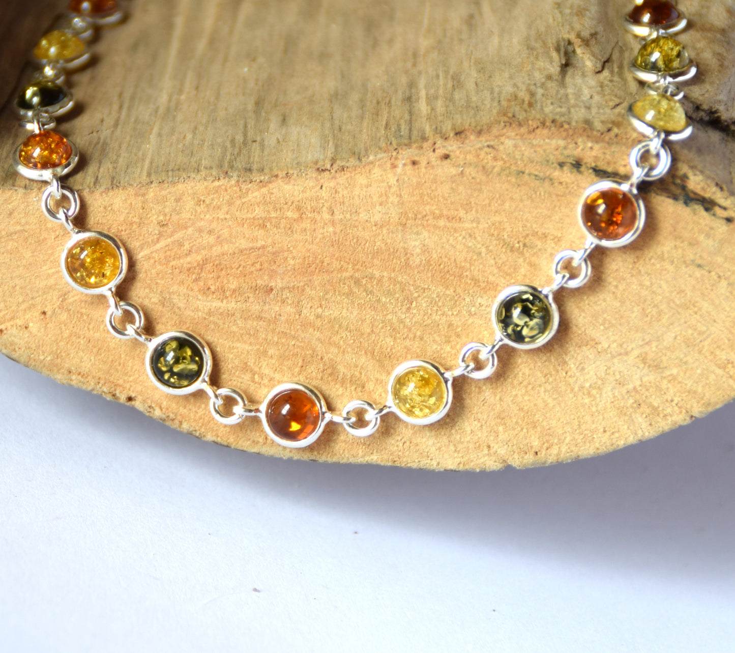 MJ Baltica, bracelet, natural Baltic amber, 925 silver, bright, elegant, handcrafted, multicolor, BB050