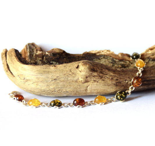 MJ Baltica, bracelet, natural Baltic amber, 925 silver, bright, elegant, handcrafted, multicolored, BB052