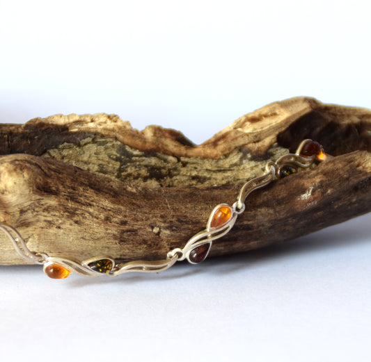 MJ Baltica, bracelet, natural Baltic amber, 925 silver, luminous, elegant, handcrafted, multicolored, BB055