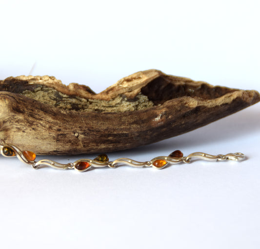 MJ Baltica, bracciale, Ambra naturale Baltica, Argento 925, luminoso, elegante, artigianale, multicolore, BB055
