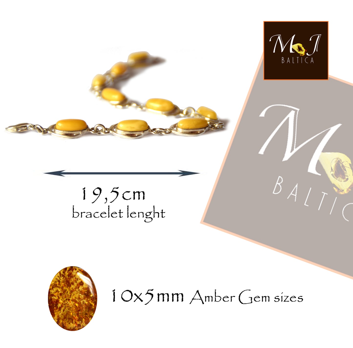 MJ Baltica, bracelet, natural Baltic amber, 925 silver, luminous, elegant, handcrafted, imperial amber, BB057