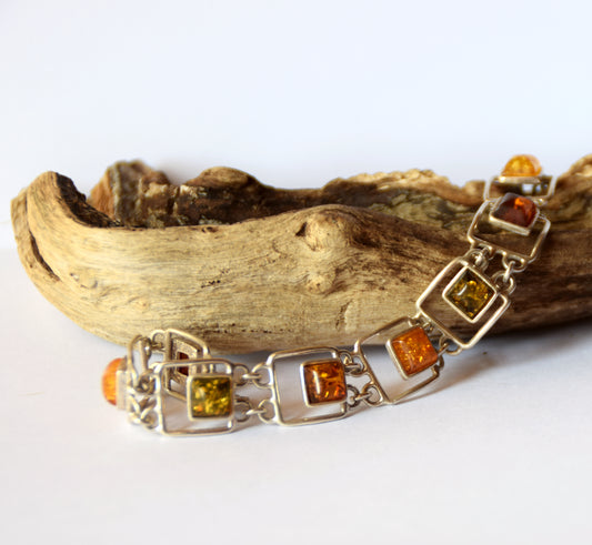 MJ Baltica, bracelet, natural Baltic amber, 925 silver, bright, elegant, handcrafted, multicolor, BB059