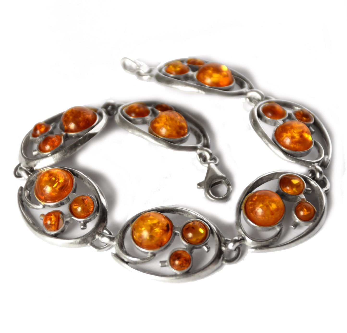 MJ Baltica, bracciale, Ambra naturale Baltica, Argento 925, luminoso, elegante, artigianale, cognac, fiori, BB061