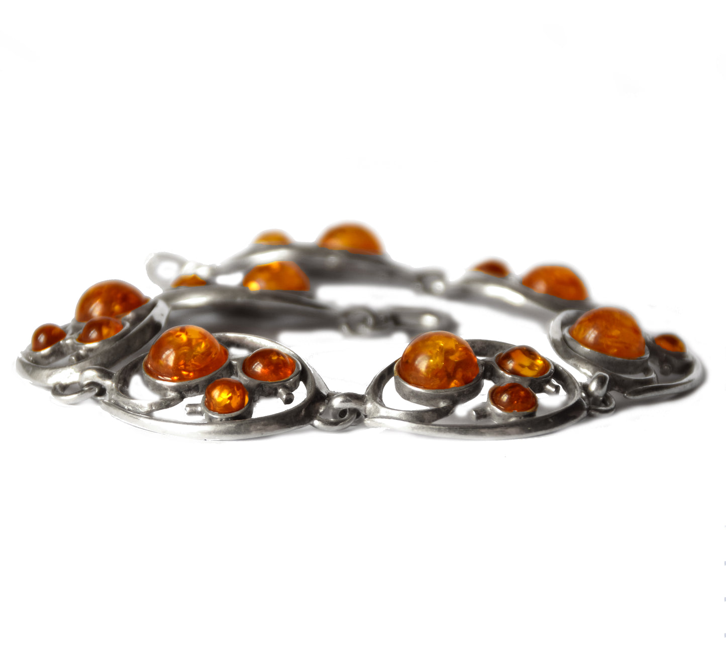 MJ Baltica, bracciale, Ambra naturale Baltica, Argento 925, luminoso, elegante, artigianale, cognac, fiori, BB061