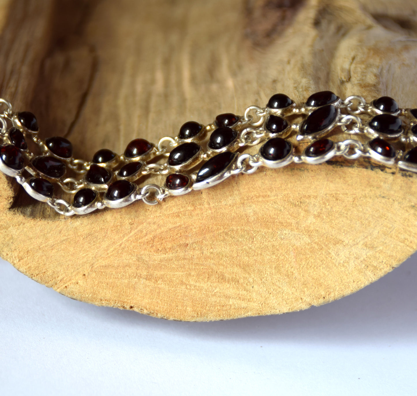 MJ Baltica, bracelet, natural Baltic amber, 925 silver, black cherry amber, strong, massive, large, adjustable, BB062