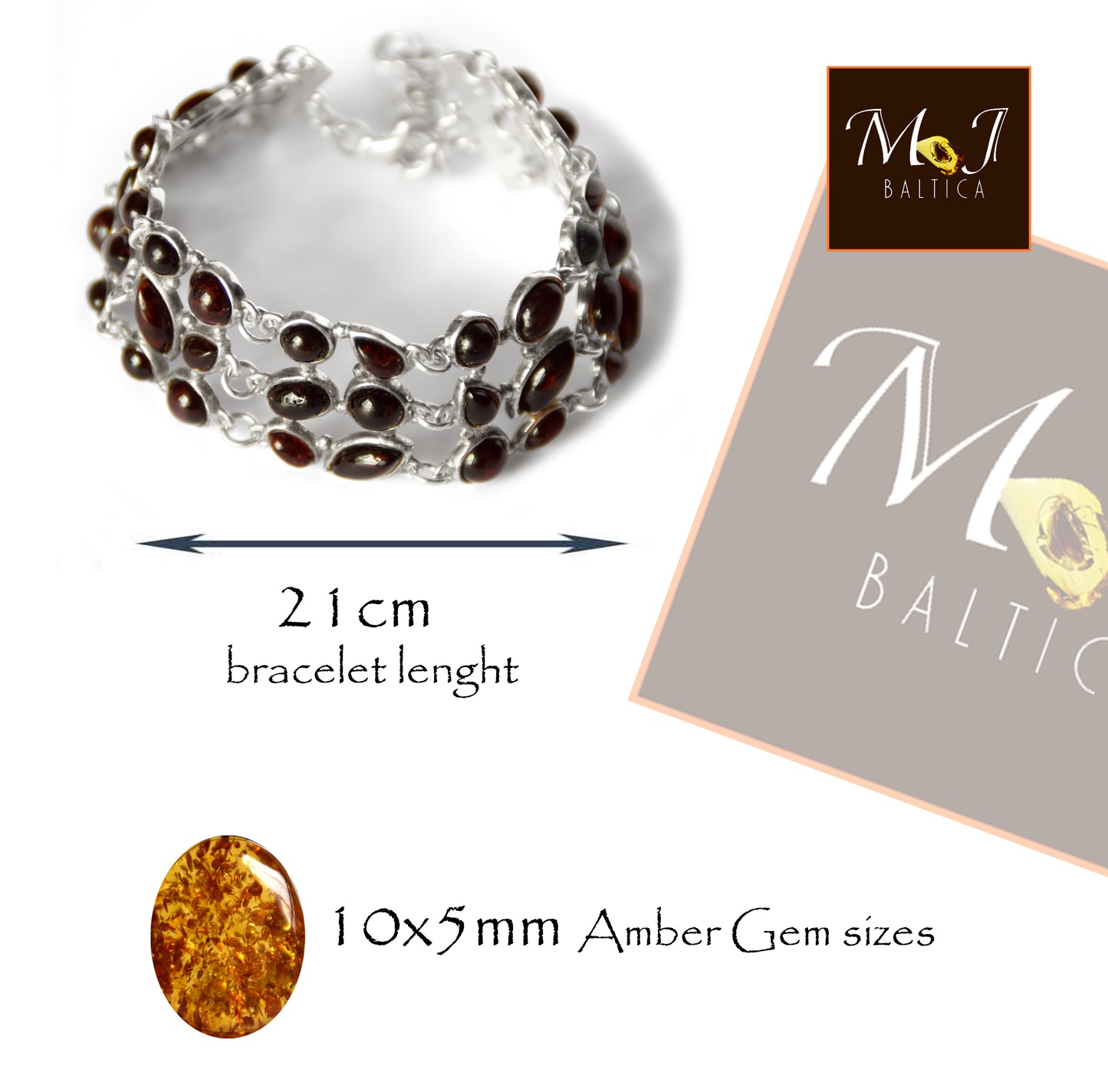 MJ Baltica, bracciale, Ambra naturale Baltica, argento 925, ambra amarena, forte, massiccio, grande, regolabile, BB062