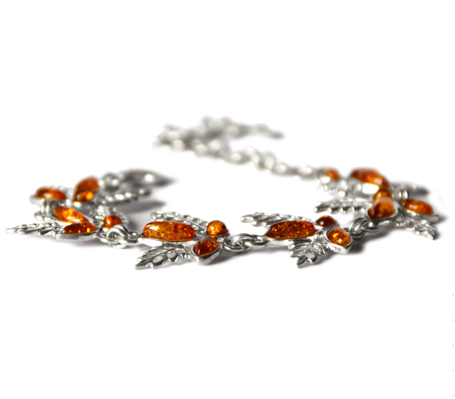 MJ Baltica, bracelet, natural Baltic amber, 925 silver, bright, elegant, handcrafted, cognac, flowers, BB065