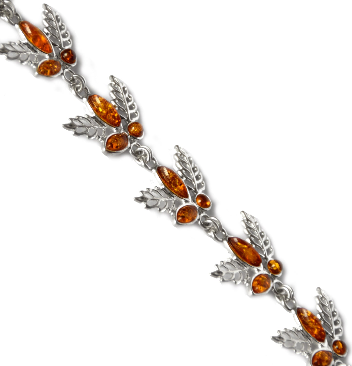 MJ Baltica, bracelet, natural Baltic amber, 925 silver, bright, elegant, handcrafted, cognac, flowers, BB065