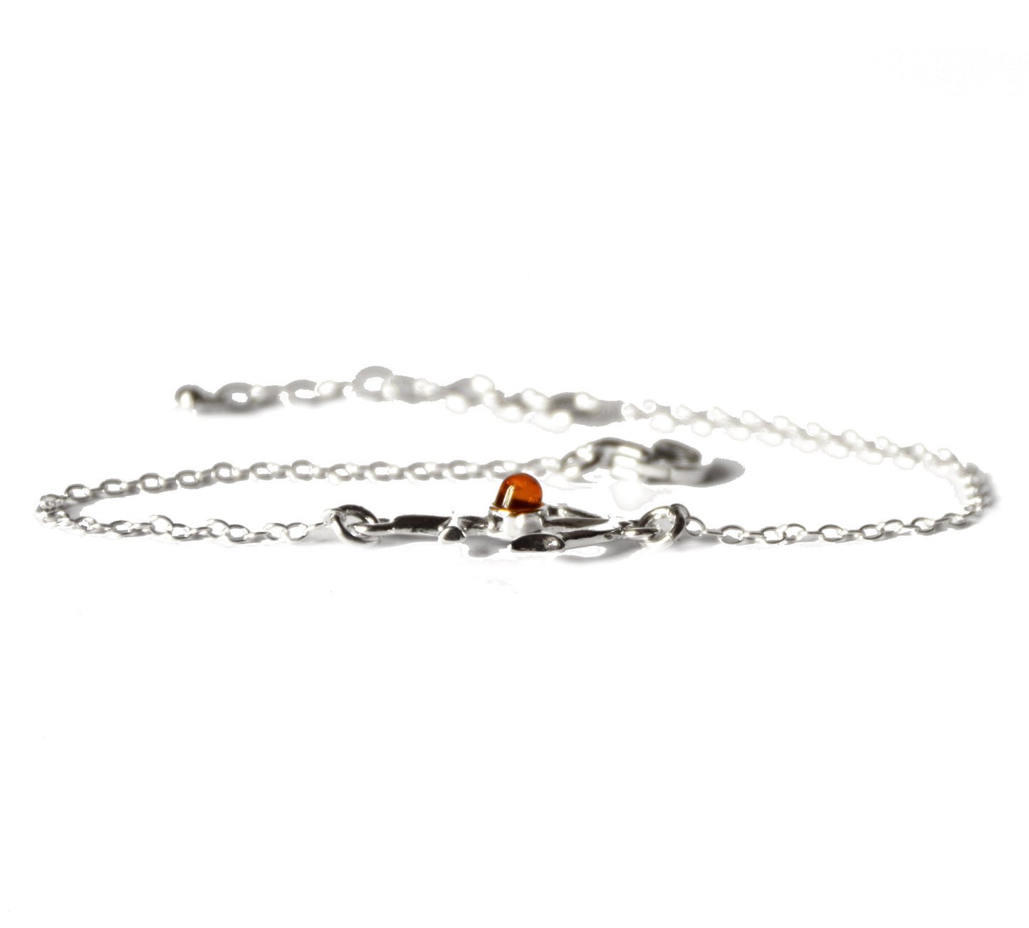 MJ Baltica, bracelet, natural Baltic amber, 925 silver, luminous, elegant, handcrafted, cognac, anchor, BB070