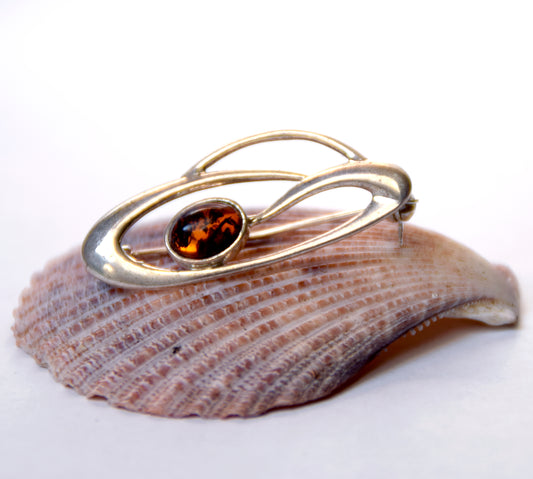 MJ Baltica, brooch, natural Baltic amber, 925 silver, abstract, luminous, handcrafted, BBR002