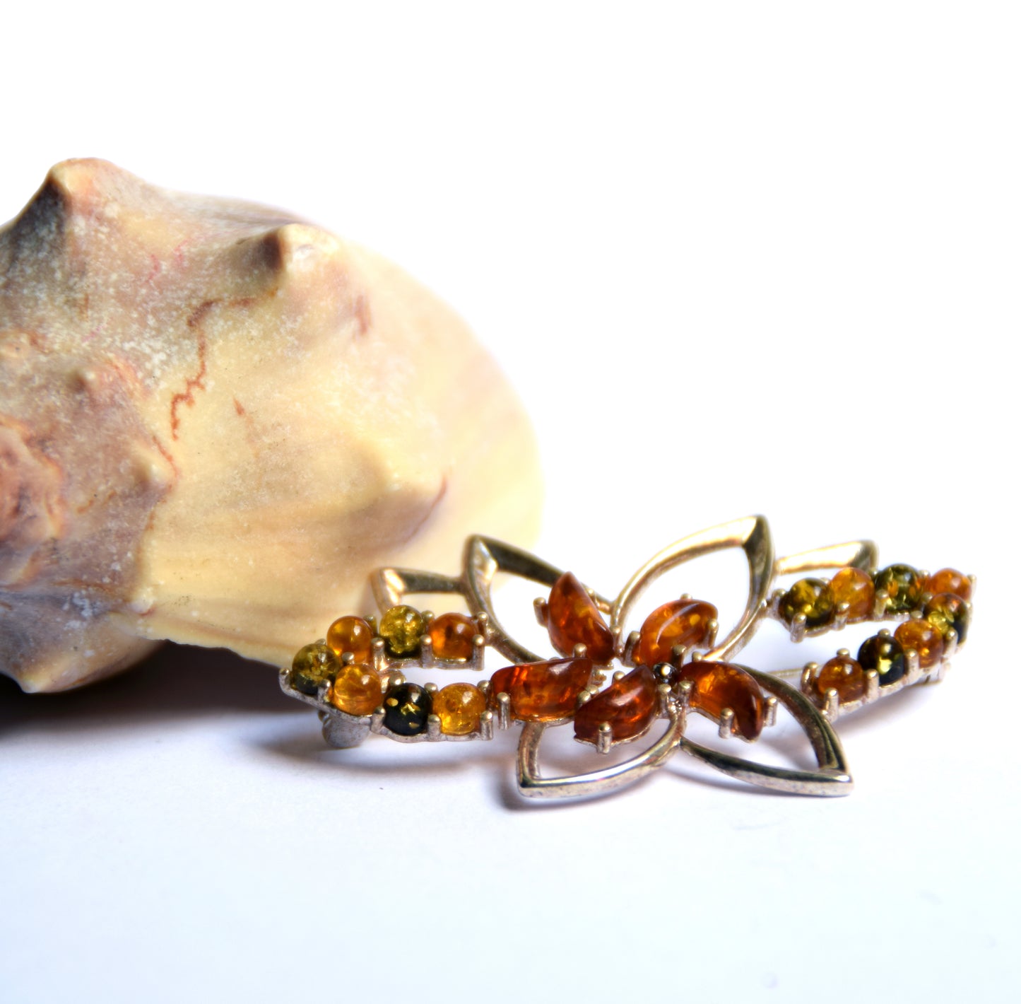 MJ Baltica, brooch, natural Baltic Amber, 925 Silver, multi color, rich, elegant, handcrafted, BBR005