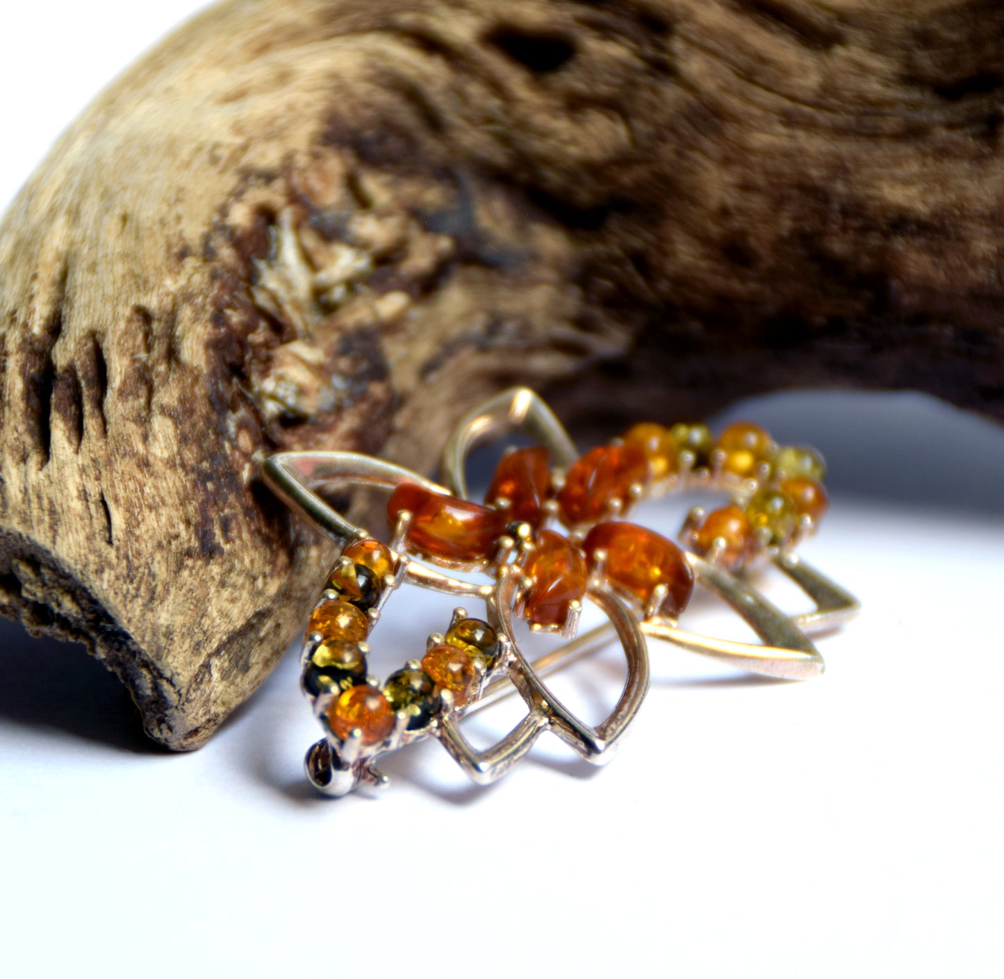 MJ Baltica, brooch, natural Baltic Amber, 925 Silver, multi color, rich, elegant, handcrafted, BBR005