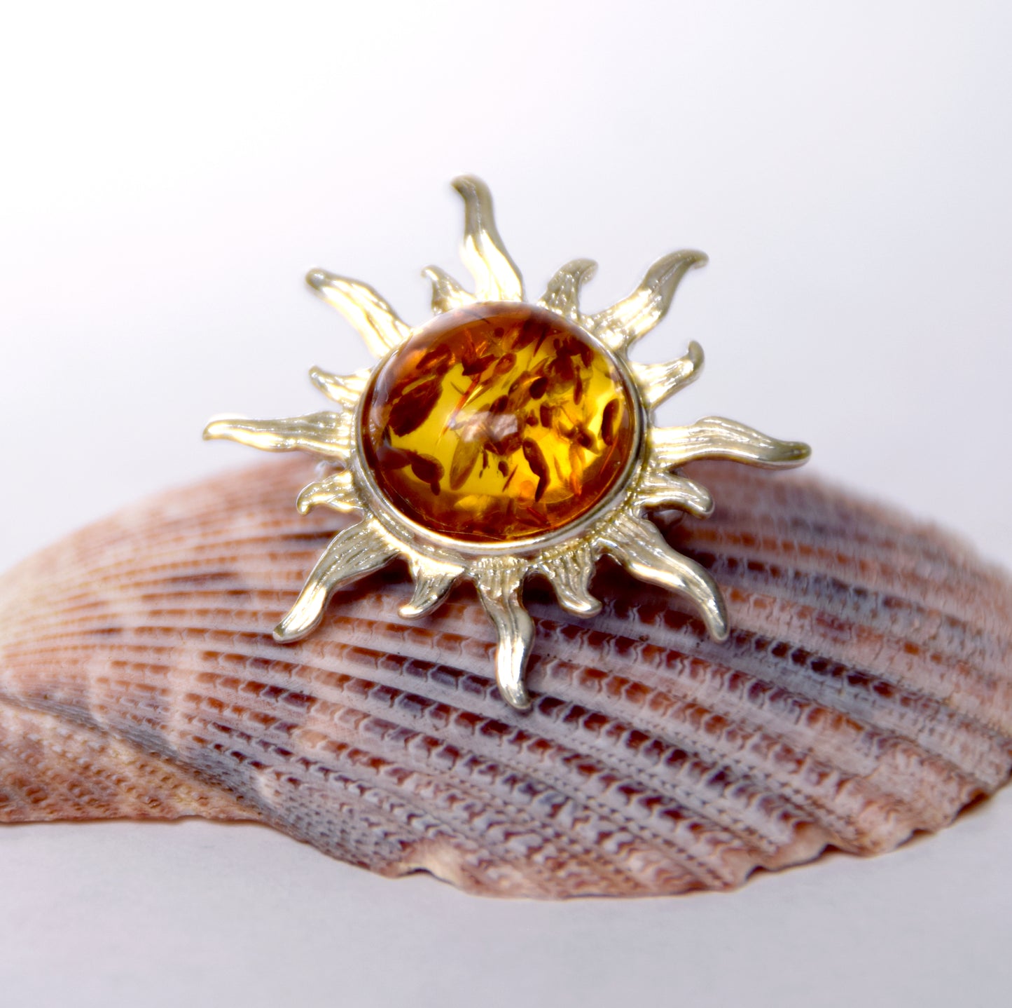 MJ Baltica, brooch, natural Baltic amber, 925 silver, sunshine, delicious, luminous, BBR024