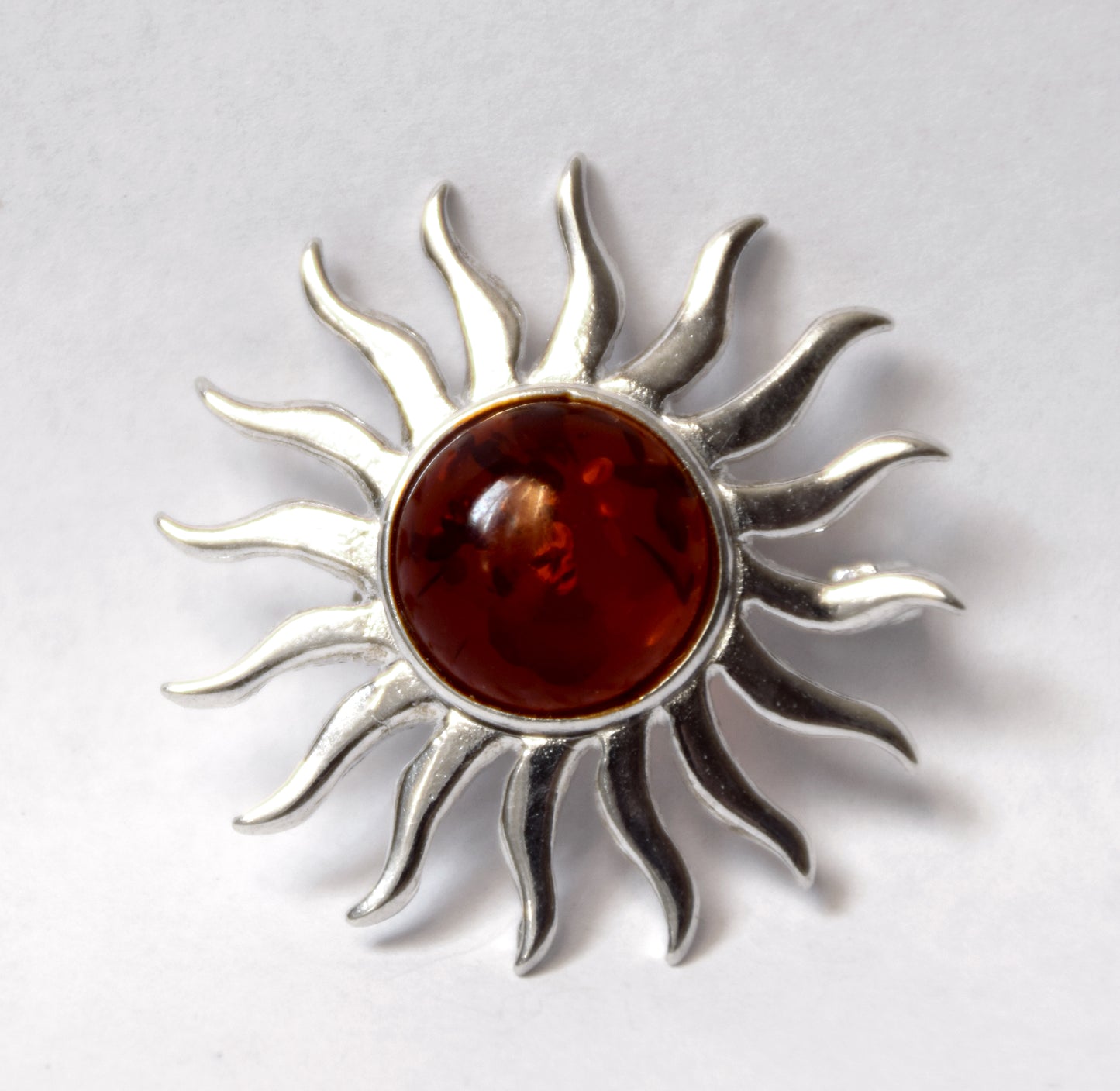 MJ Baltica, Brooch, natural Baltic amber, 925 silver, sun, large, luminous, BBR026