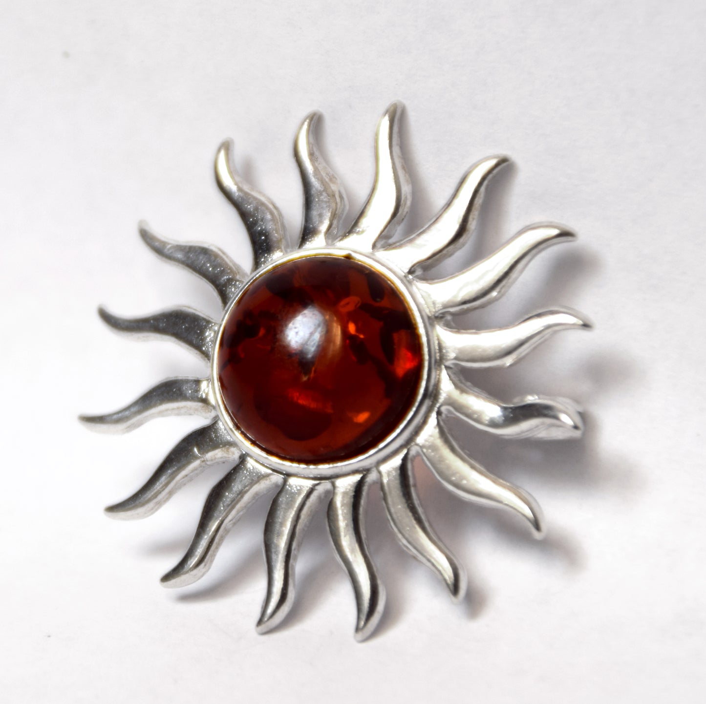 MJ Baltica, Brooch, natural Baltic amber, 925 silver, sun, large, luminous, BBR026