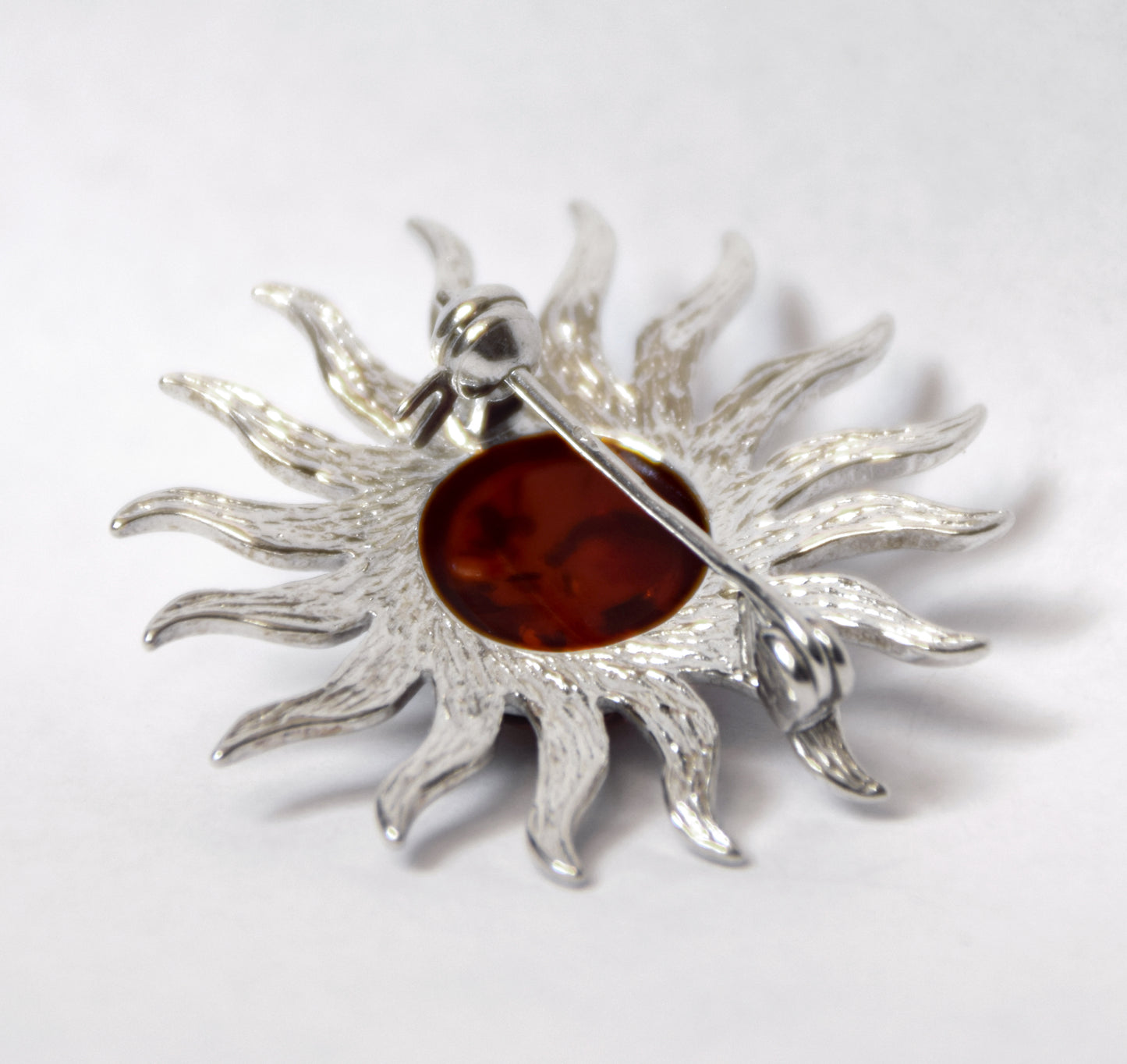 MJ Baltica, Brooch, natural Baltic amber, 925 silver, sun, large, luminous, BBR026