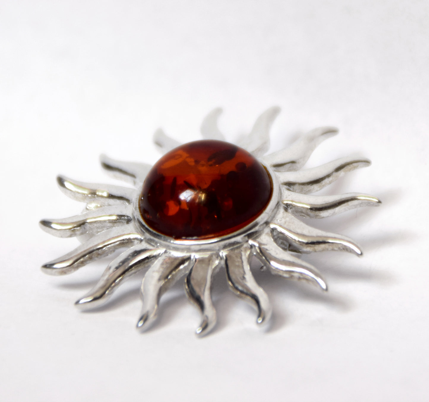 MJ Baltica, Brooch, natural Baltic amber, 925 silver, sun, large, luminous, BBR026