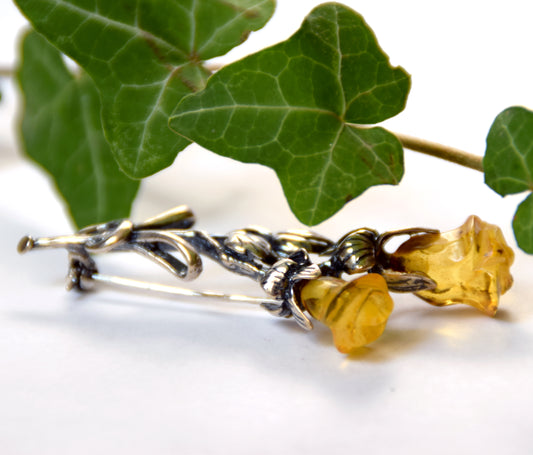 MJ Baltica, spilla, Ambra naturale Baltica, Argento 925, rosa, fiore, bellissima, unica, BBR027