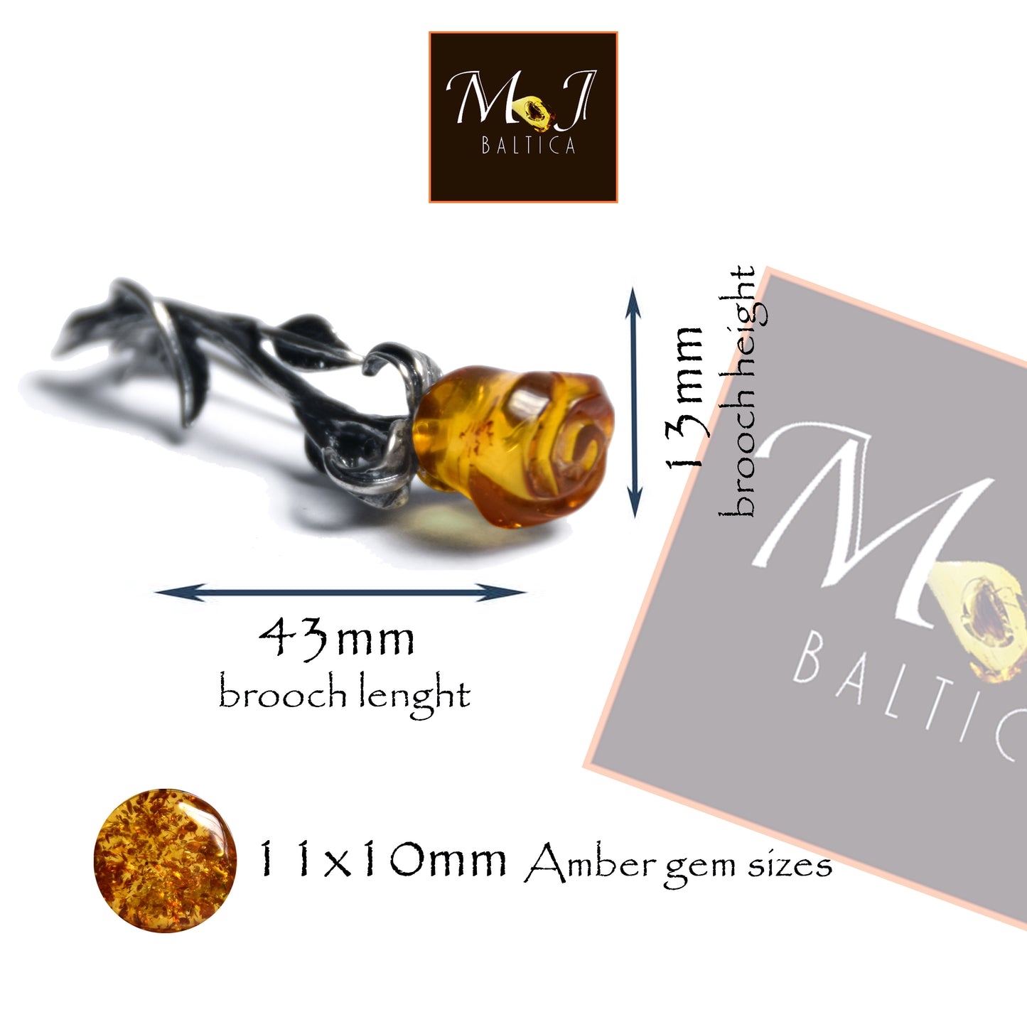 MJ Baltica, brooch, natural Baltic Amber, 925 Silver, delicate, fine, pink, flower, elegant, BBR033