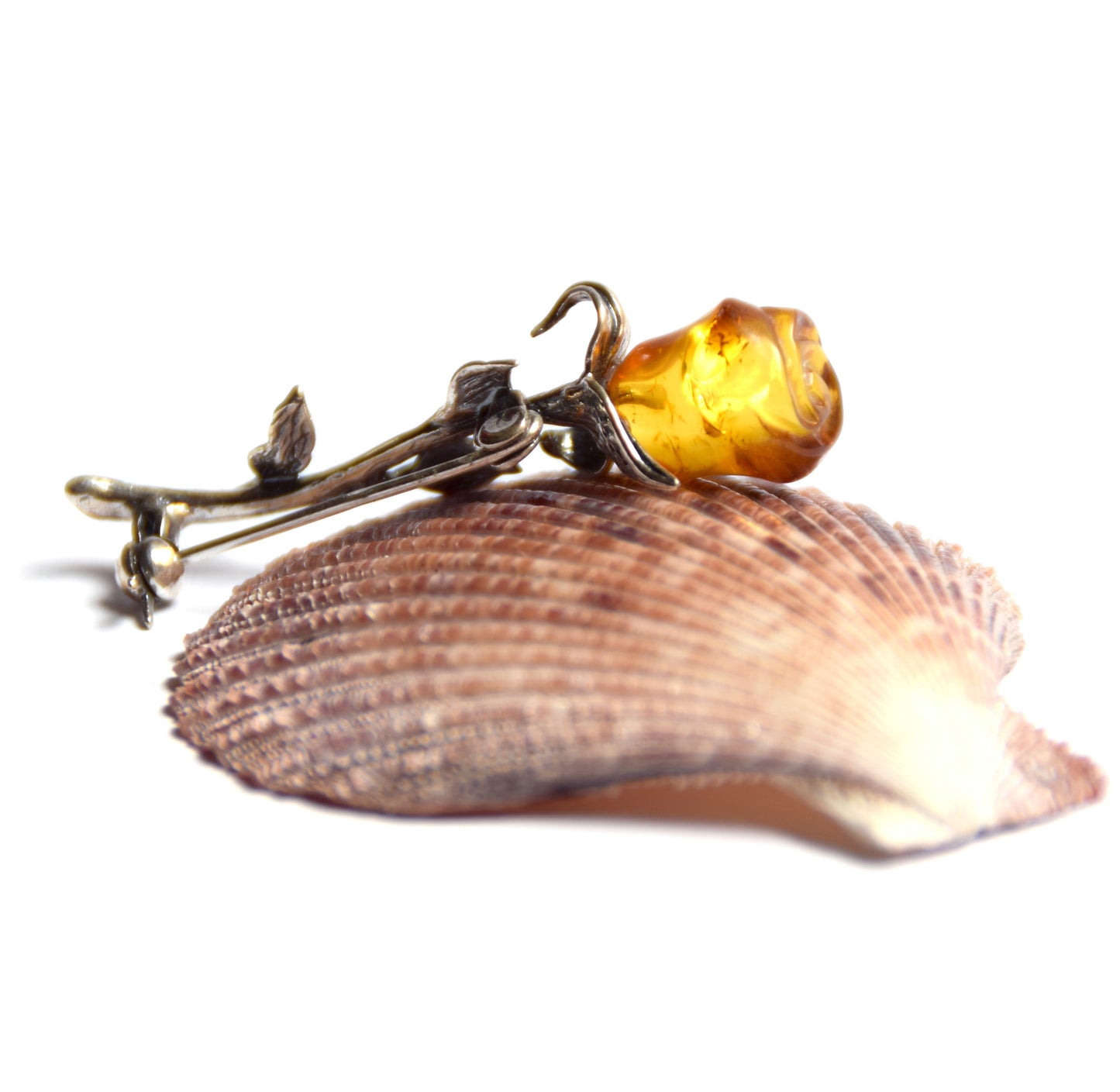 MJ Baltica, brooch, natural Baltic Amber, 925 Silver, delicate, fine, pink, flower, elegant, BBR033