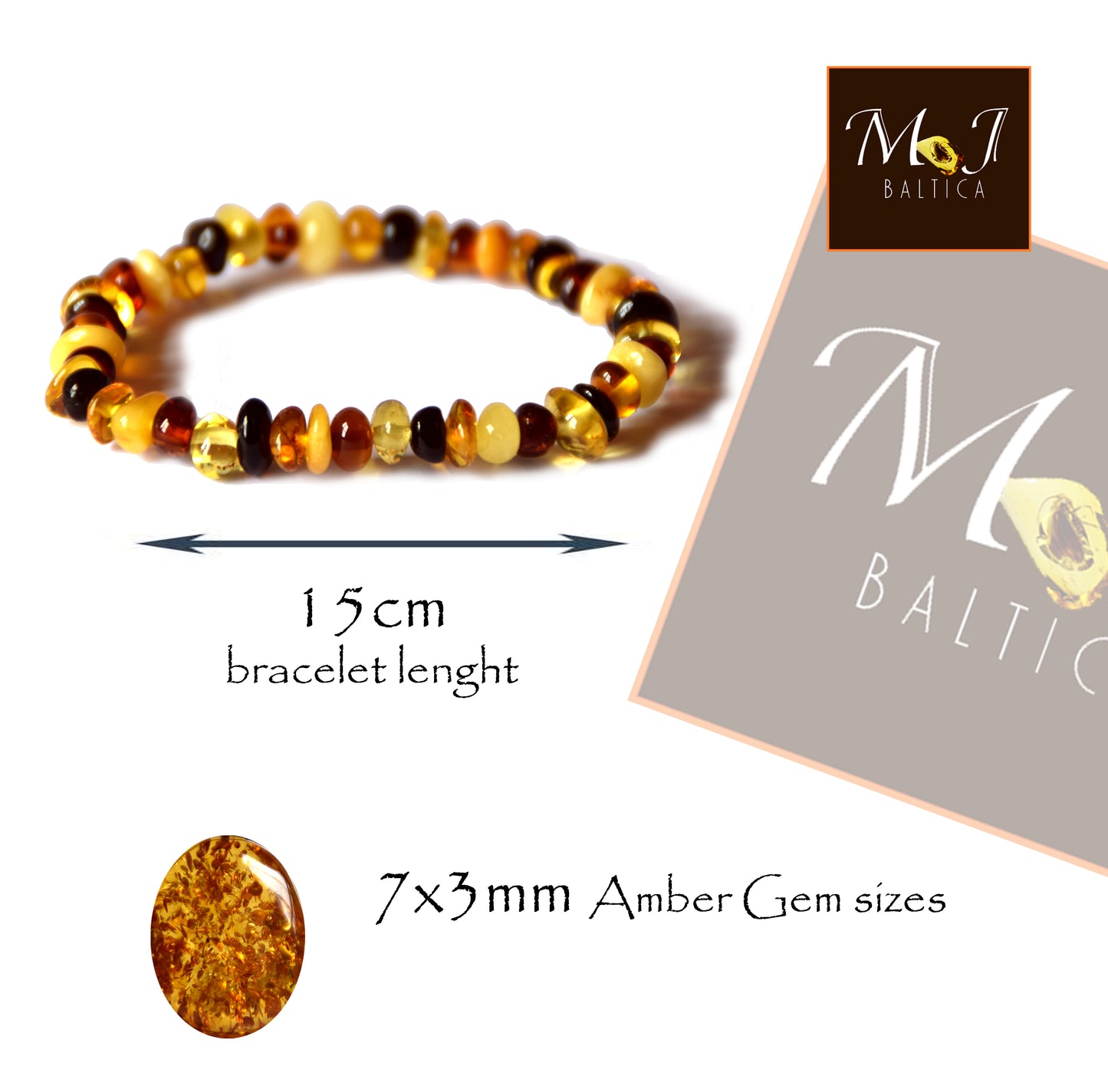 MJ Baltica, bracelet, Natural Baltic Amber, handcrafted, anti-inflammatory, delicate, for children, short, bright, BBSbimbo5