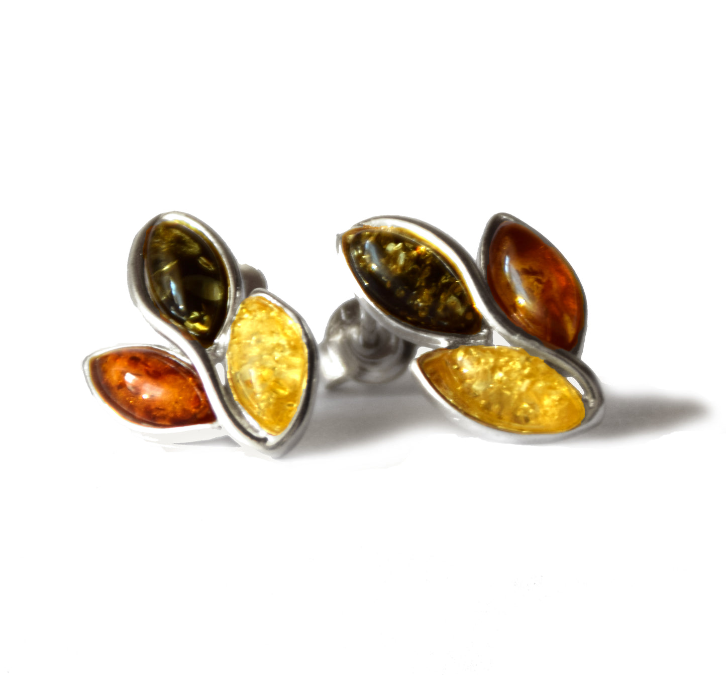 MJ Baltica, earrings, natural Baltic amber, 925 silver, multi colour, lobe, handcrafted, BK104