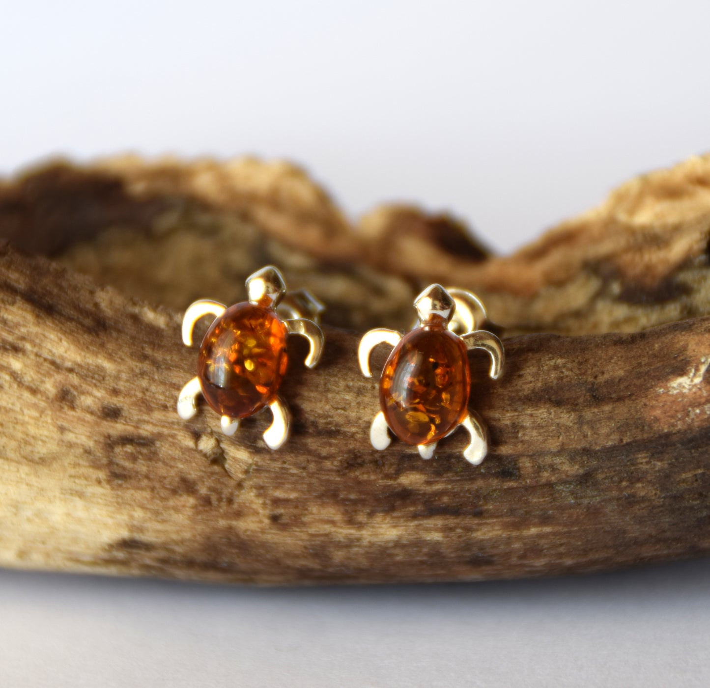 MJ Baltica, earrings, natural Baltic amber, 925 silver, tortoiseshell, lobe, handcrafted, BK105