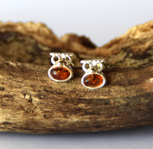 MJ Baltica, earrings, natural Baltic amber, 925 silver, owl, owl, lobe, handcrafted, BK123